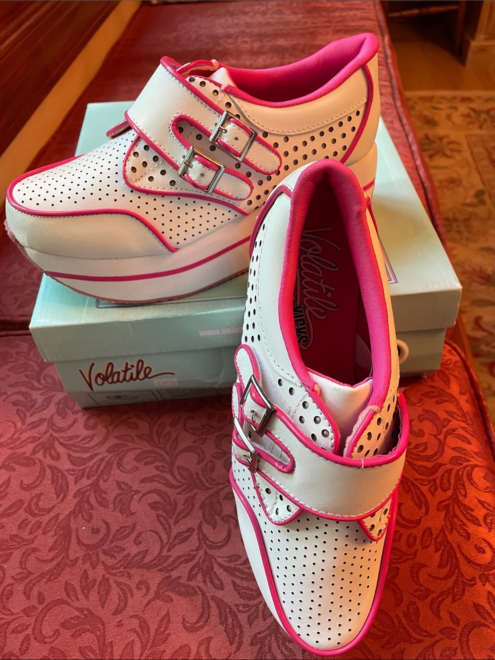 Women’s wedge white and fuchsia size 7.5 Velcro strap wedges, athletic shoes